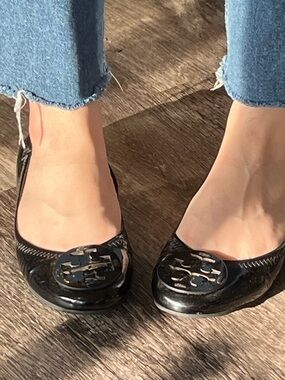Tory Burch Black Patent Leather Logo Ballet Flats